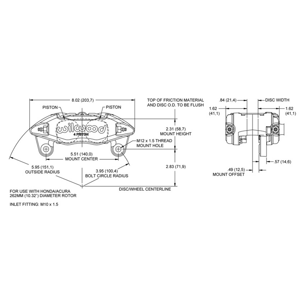 Wilwood Forged DynaPro Honda Civic Direct Replacement 4 Pot Caliper