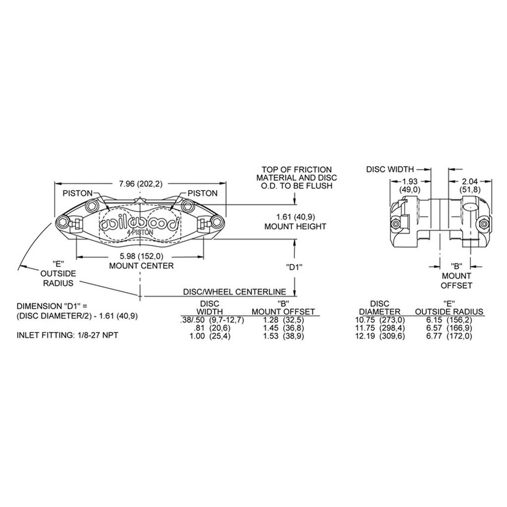 Wilwood DynaPro 4 Piston Dust Seal Brake Caliper Radial Mount