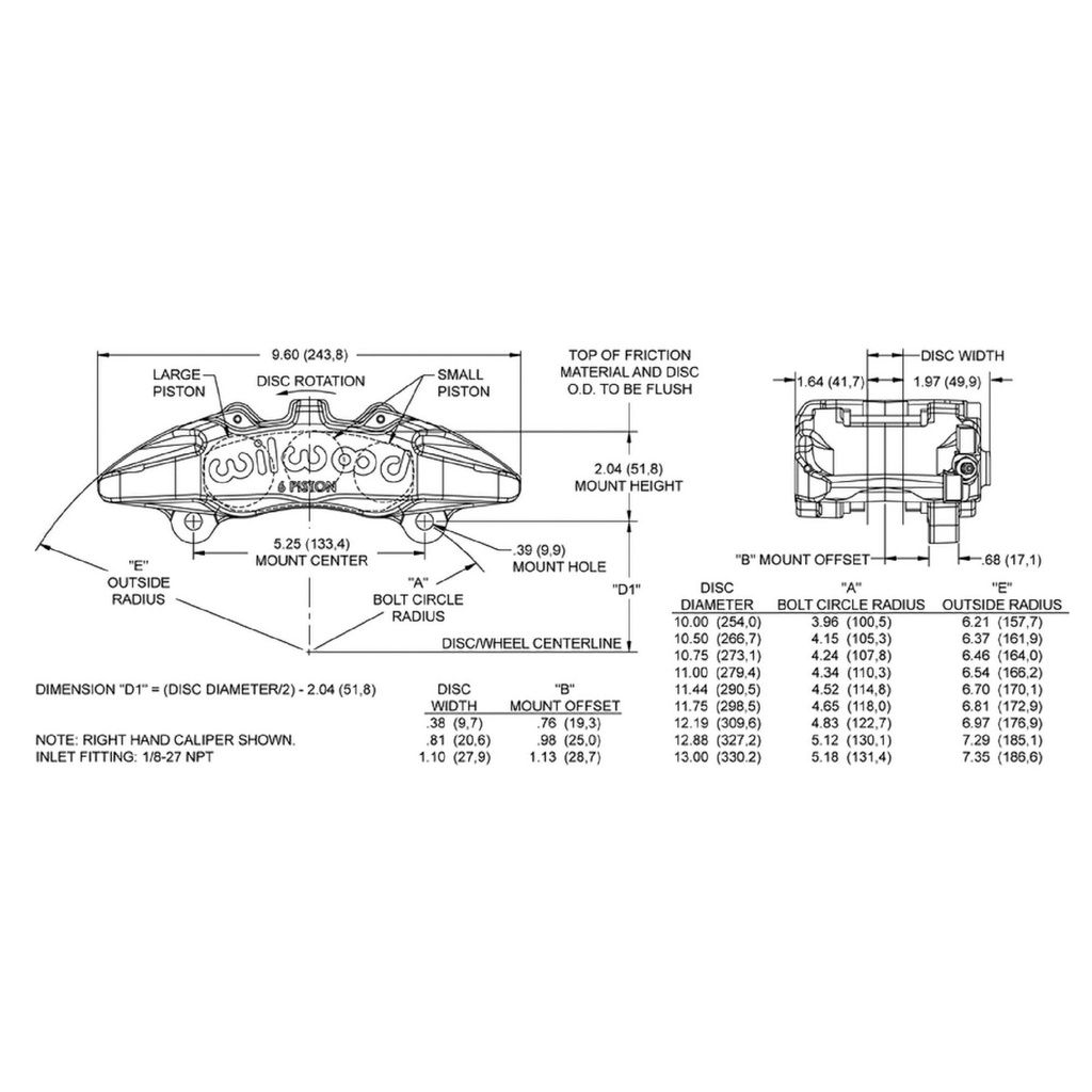 Wilwood Dynapro 6A 6 Piston Brake Caliper Lug Mount
