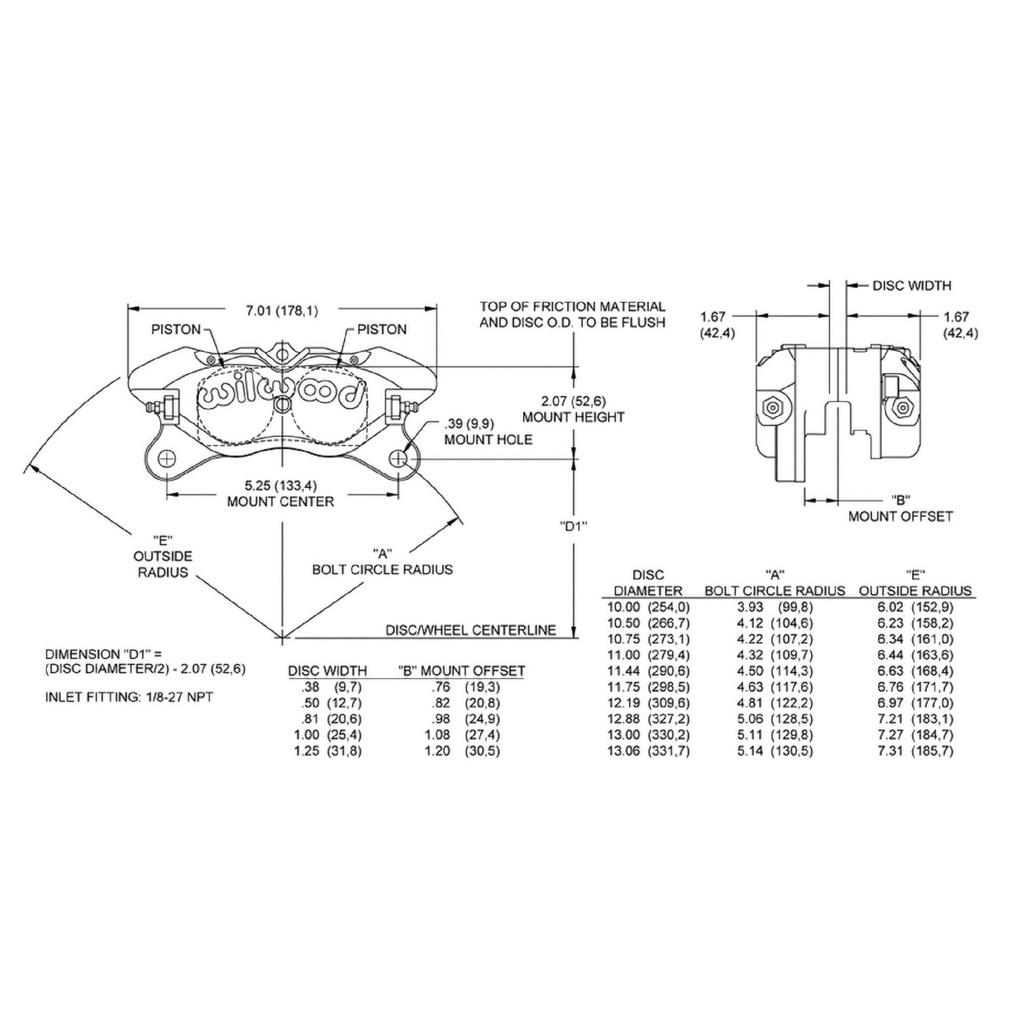 Wilwood Dynapro 4 Piston Brake Caliper Lug Mount
