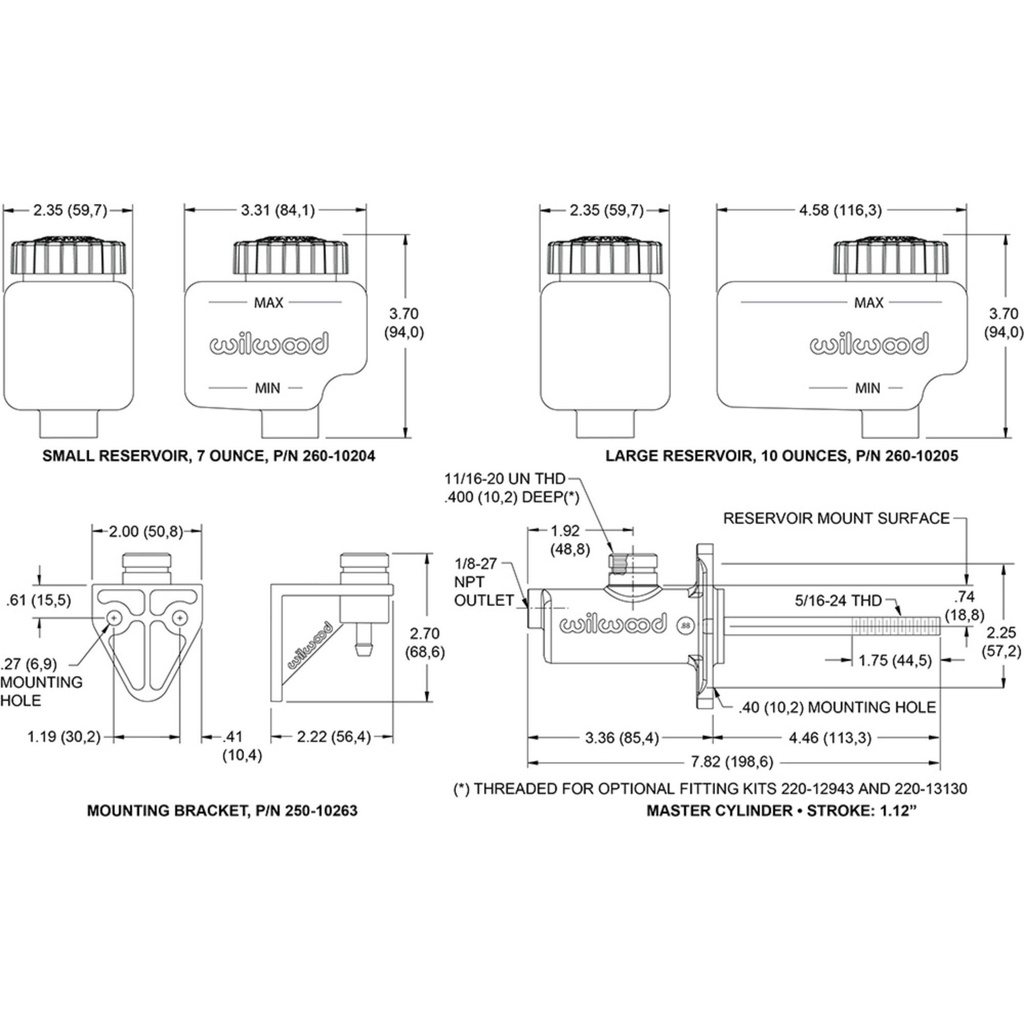 Wilwood Short Compact Remote Master Cylinder Kit