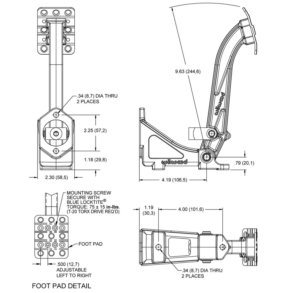 Wilwood Clutch Pedal Kit 6:1 Ratio Universal Floor Mount Pedal Box