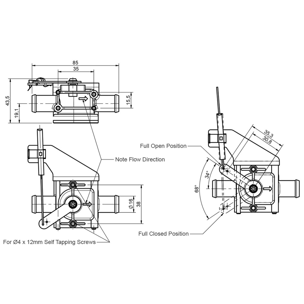 T7Design Plastic Heater Valve - 16mm (5/8")
