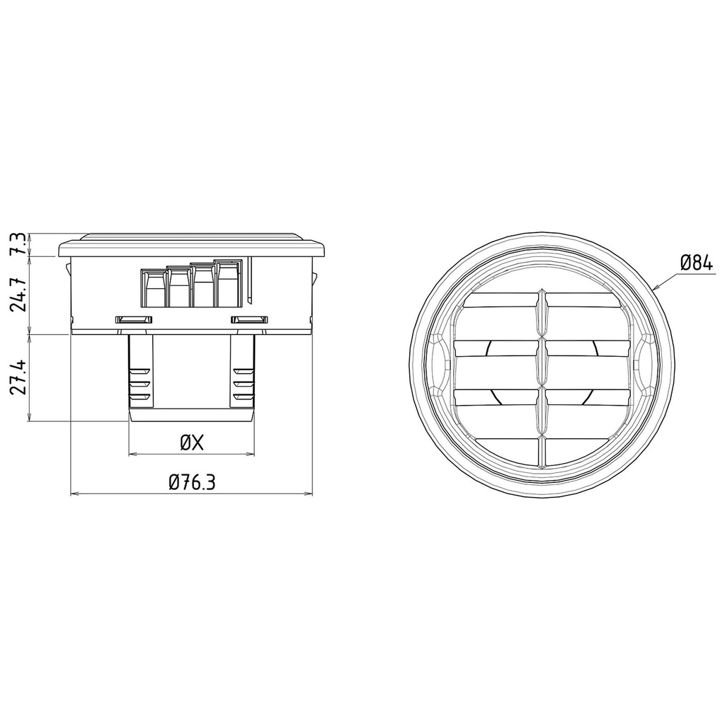 T7Design Grill Dash Air Vent - Snap Fit Mount