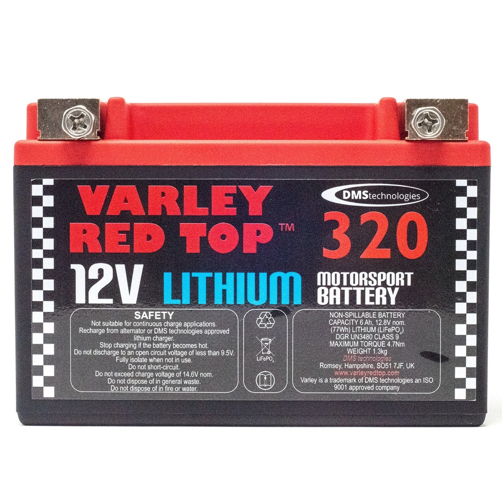 Varley Red Top Lithium RT320 Battery With 2 Amp Charger