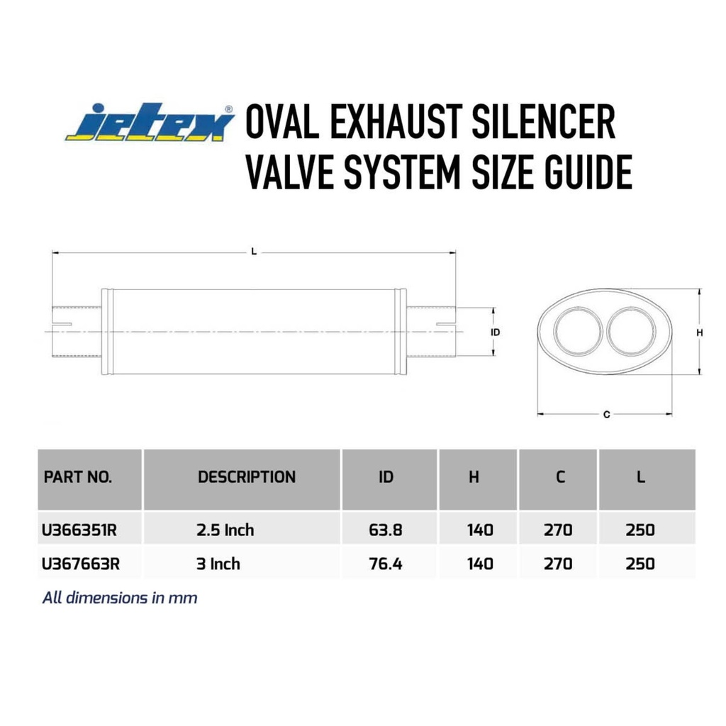 Jetex Universal Oval Exhaust Silencer For Valve Systems