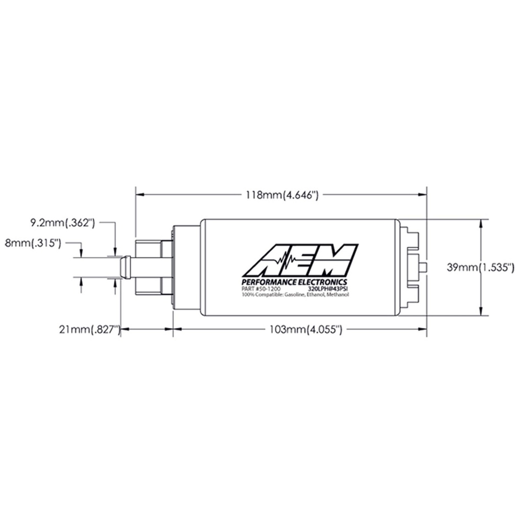AEM Electronics 340lph E100 And M100 Compatible High Flow In Tank Fuel Pump