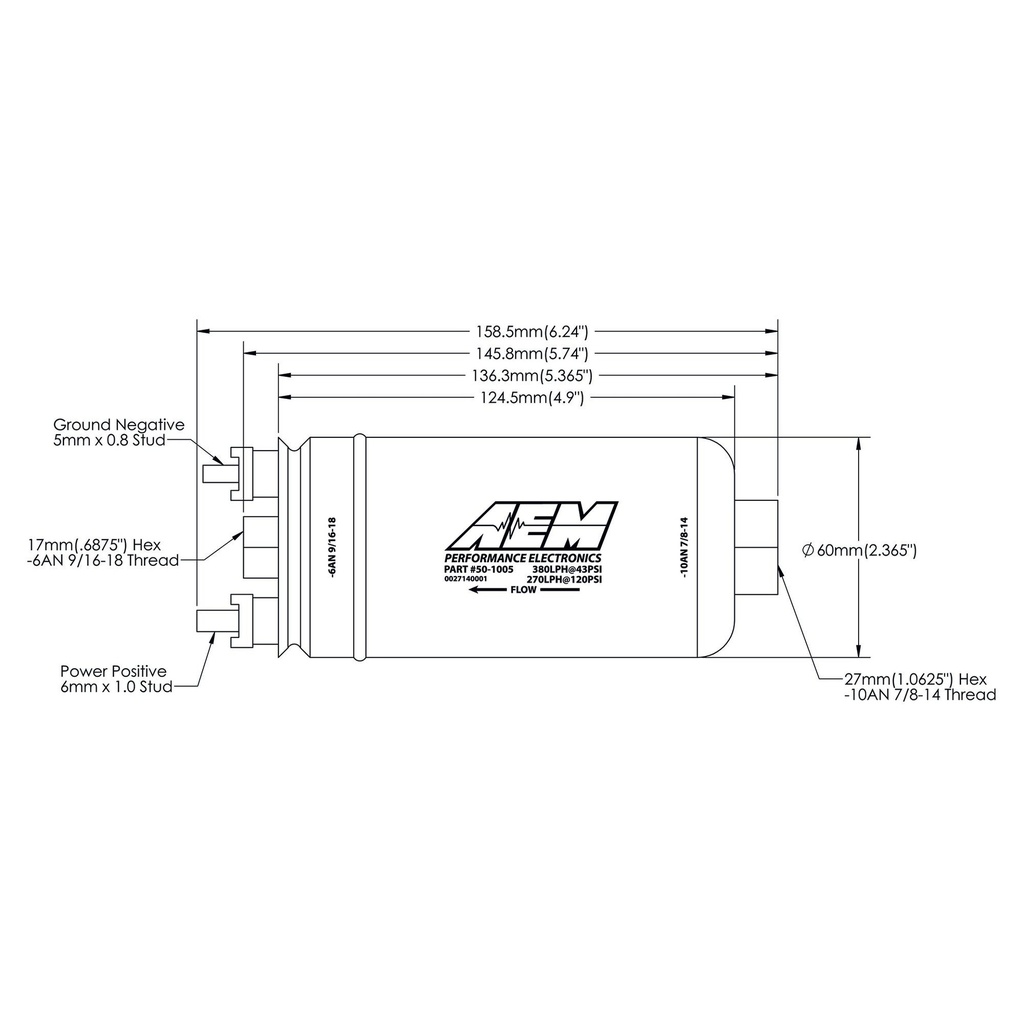 AEM Electronics 380lph Inline High Flow Fuel Pump