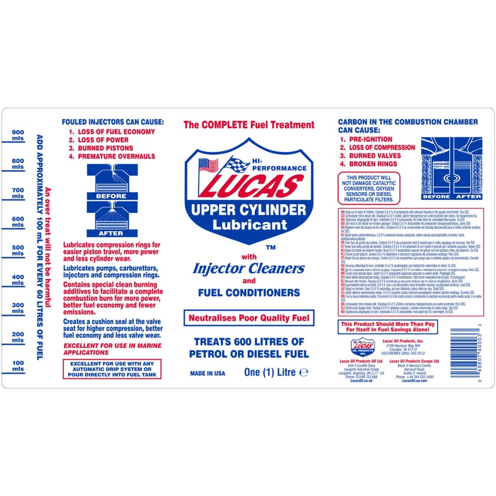 Lucas Oil Fuel Treatment - Upper Cylinder Lubricant & Fuel System Cleaner