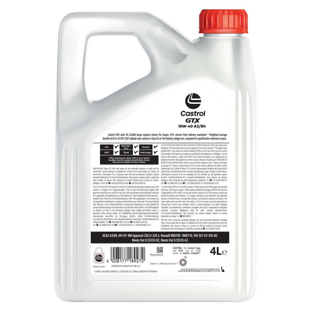 Castrol GTX 10W40 A3/B4 Engine Oil