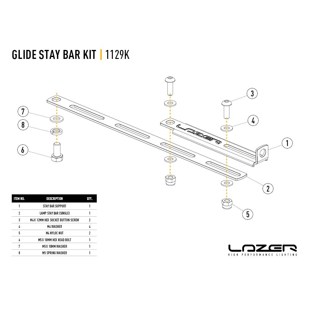 Lazer Lamps Stay Bar Kit For Glide Light Bar