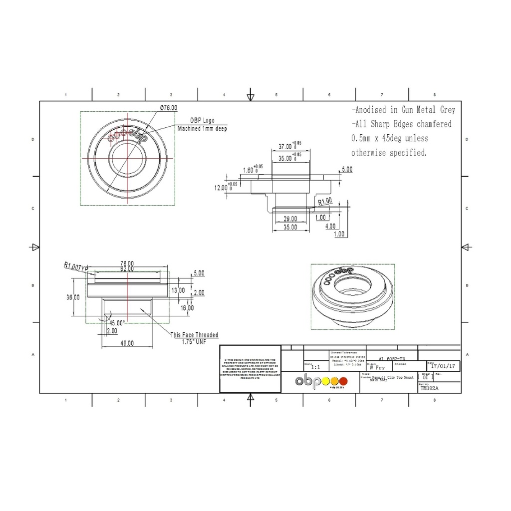 OBP Alloy Spherical Bearing Suspension Top Mounts