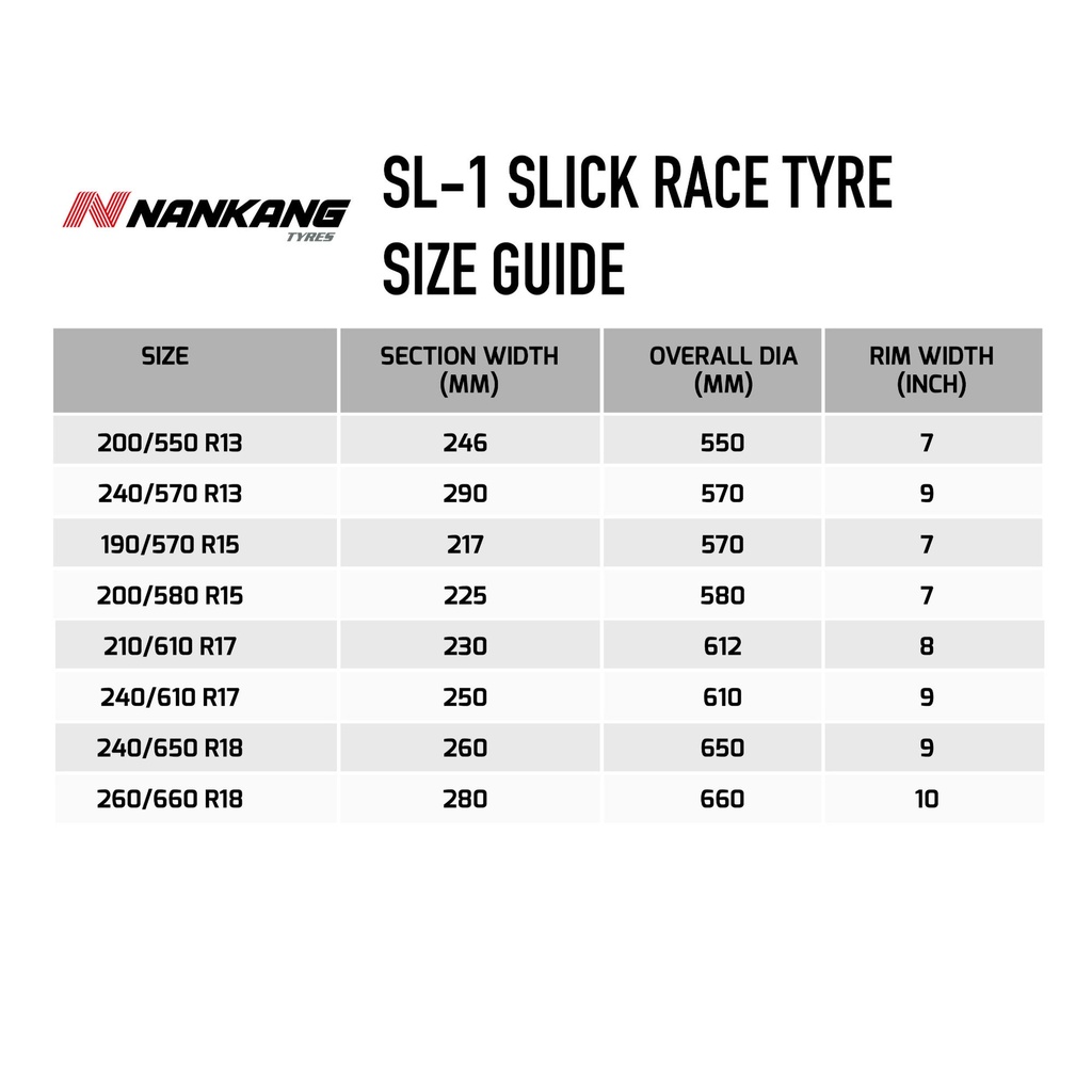 Nankang SL-1 Slick Race Tyre