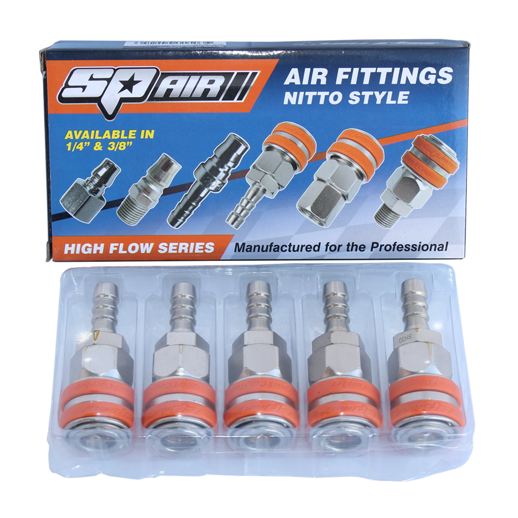 [SH30BX] AIR TOOL FITTING - COUPLER HOSE BARB 3/8" NITTO STYLE BOX OF 5