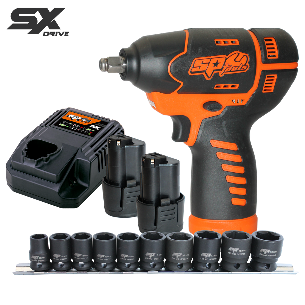 [SP83114] CORDLESS - 12V 3/8"DR IMPACT WRENCH KIT - 2.5AH X2 BATTERIES AND IMPACT SOCKET SET - SX DRIVE