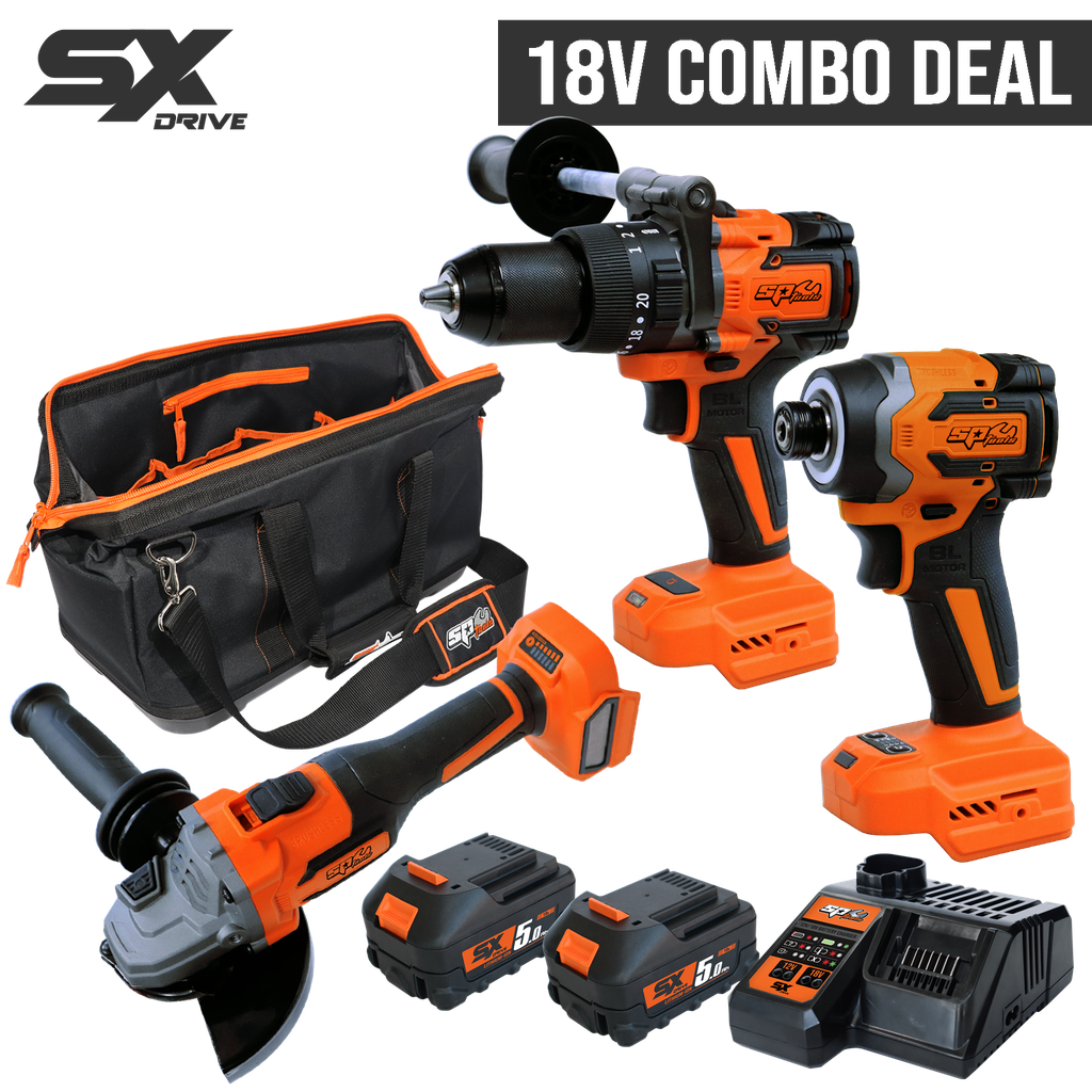 [SP83194] CORDLESS - 18V DRILL/DRIVER/GRINDER 3PC COMBO KIT + TOOLBAG
