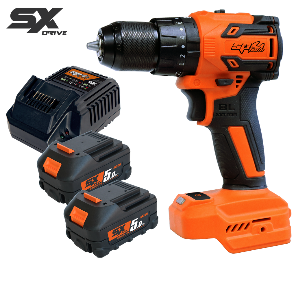 [SP83235] CORDLESS - 18V DRILL/DRIVER BRUSHLESS - 5.0AH X2 BATTERIES & CHARGER - SX DRIVE