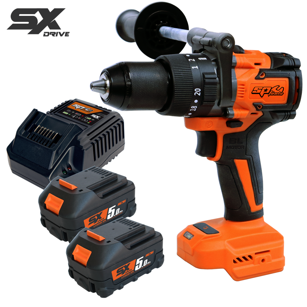 [SP83244] CORDLESS - 18V HAMMER DRILL/DRIVER BRUSHLESS - 5.0AH X2 BATTERIES & CHARGER - SX DRIVE