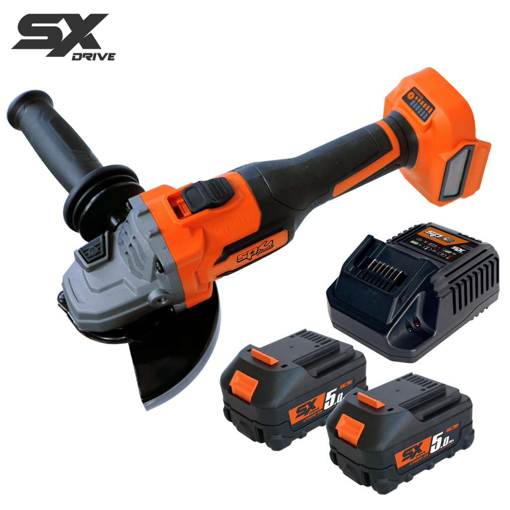 [SP83311] CORDLESS - 18V 5" BRUSHLESS ANGLE GRINDER - SLIDE SWITCH - 5.0AH X2 BATTERIES & CHARGER - SX DRIVE