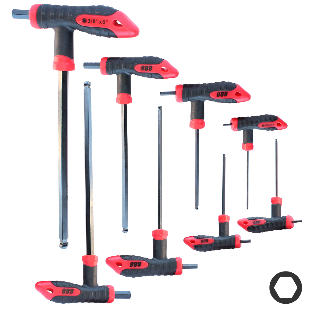 KEY SET - SAE HEX T-HANDLE BALL DRIVE 8PC