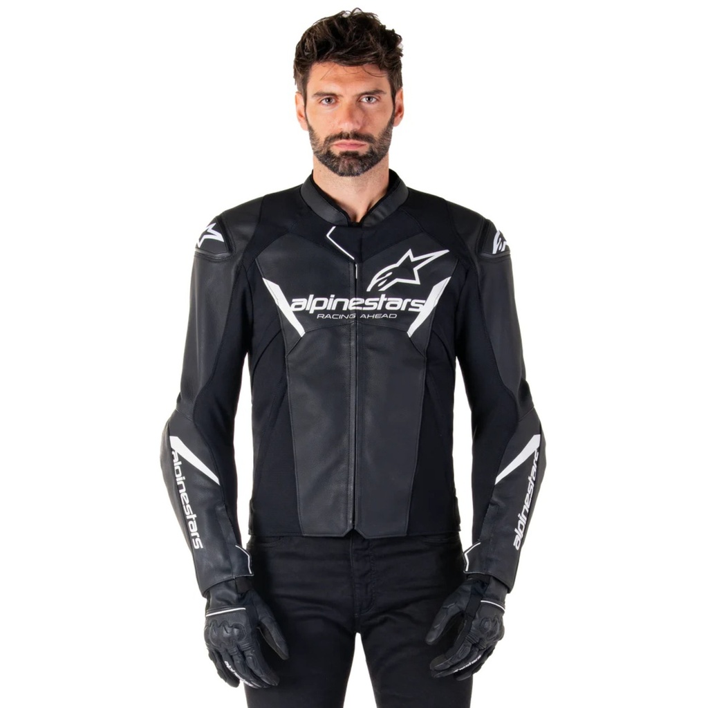 [5002017-3872680] Alpinestars Faster V3 Leather Motorcycle Jacket (50, Black / Black)