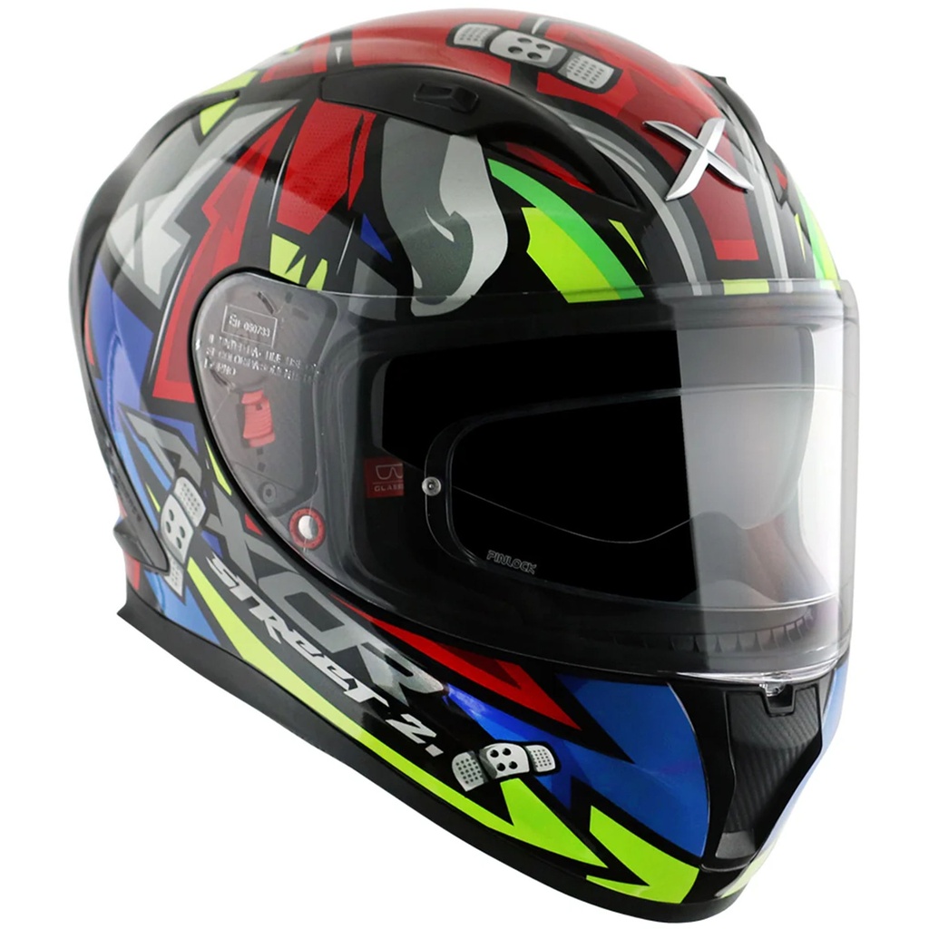[5001829-3848379] Axor Street Graphic Motorcycle Helmet (M (57-58cm), Bobby Black / Blue)