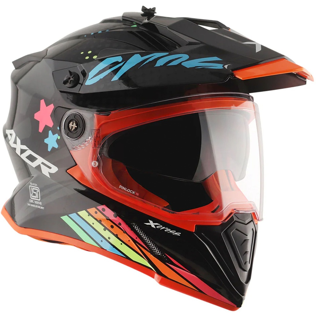 [5001830-3848324] Axor X-Cross Graphic Motorcycle Helmet (M (57-58cm), Neon Yellow / Blue)