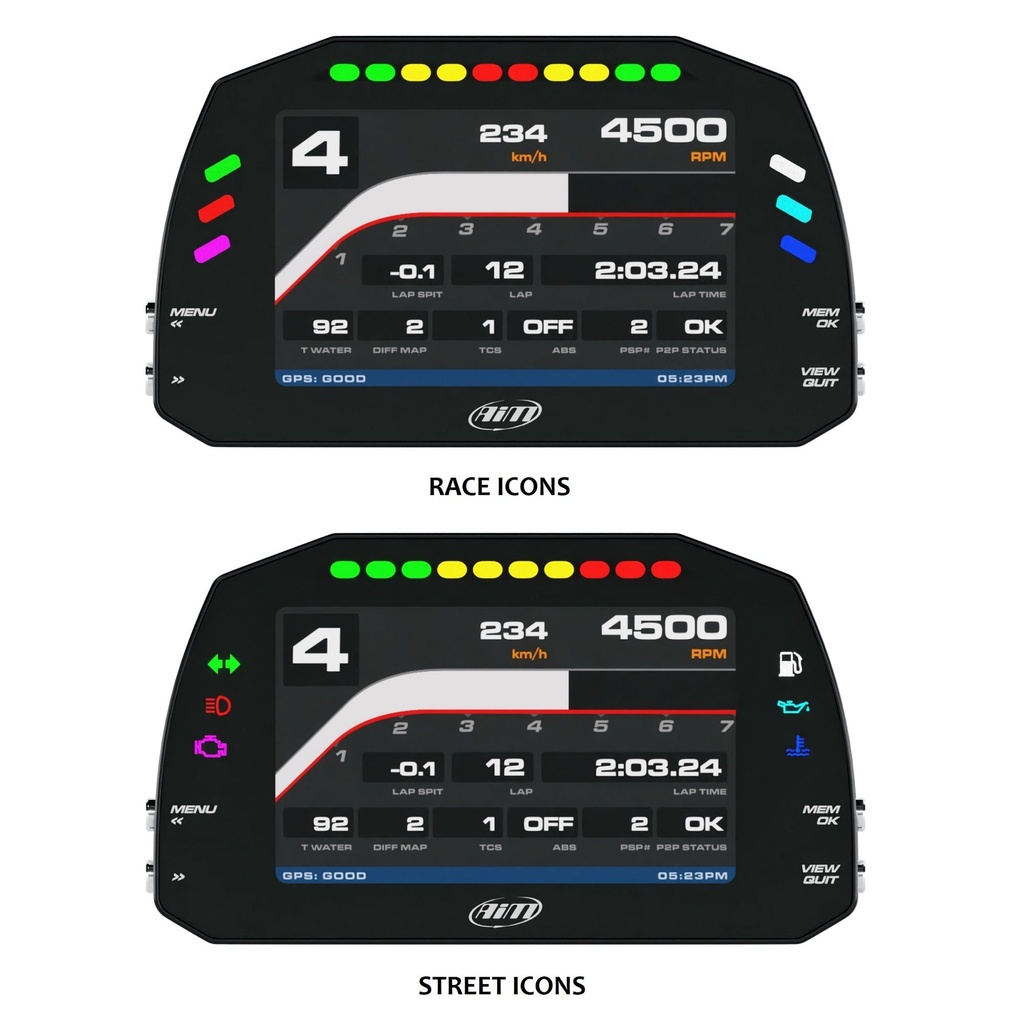 [7001032-3624534] AIM MXS 1.3 Strada Light Dash (5" Colour TFT Display) (Standard Harness, Race Icons)