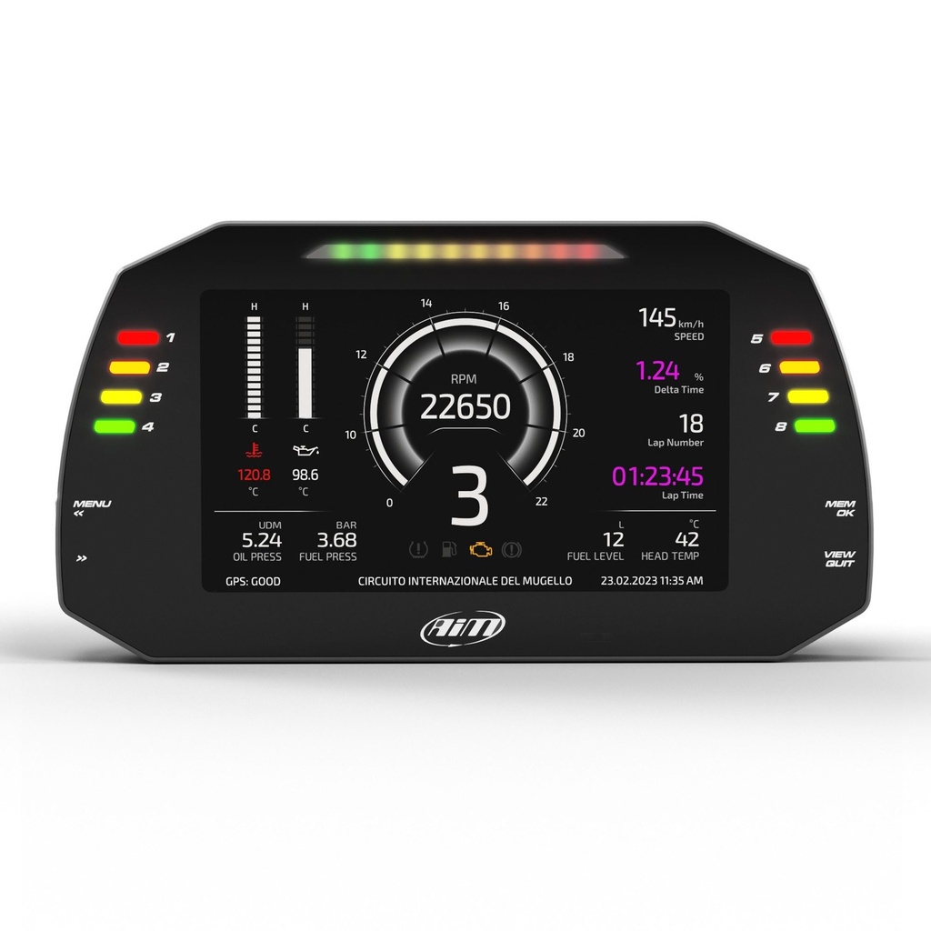 [7002395-3894053] AIM MXG 1.3 Strada Light Dash (7" Colour TFT Display) (Standard Harness, Race Icons)