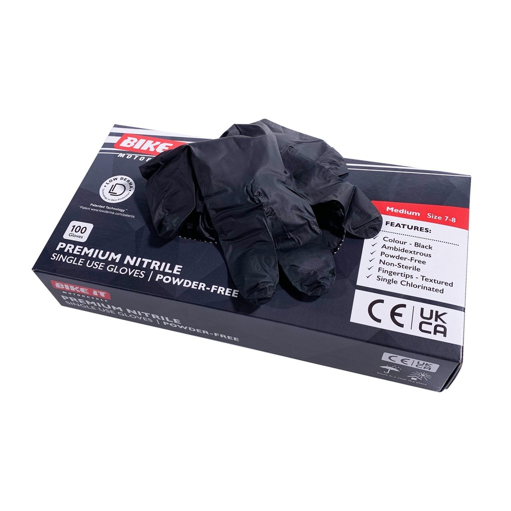 [5000816-3575729] Bike-It Disposable Black Nitrile Workshop Powder Free Gloves (Medium)