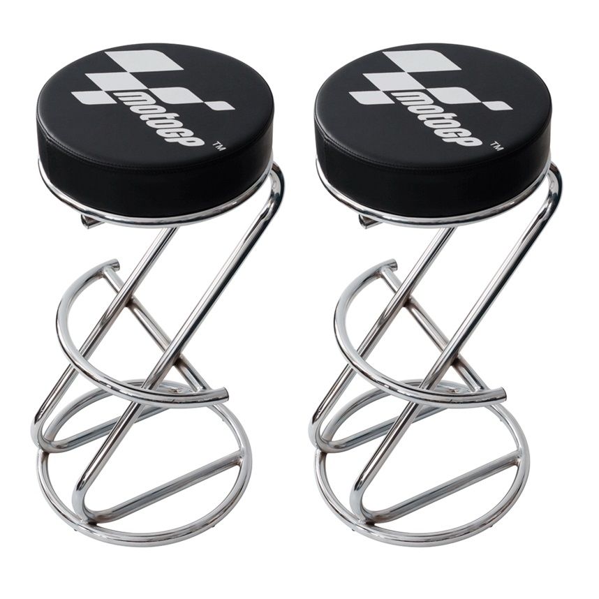 [BIKMGPCHR15] Moto GP Bar Stools - Chrome/Black - 2 Pieces Supplied (Pair)