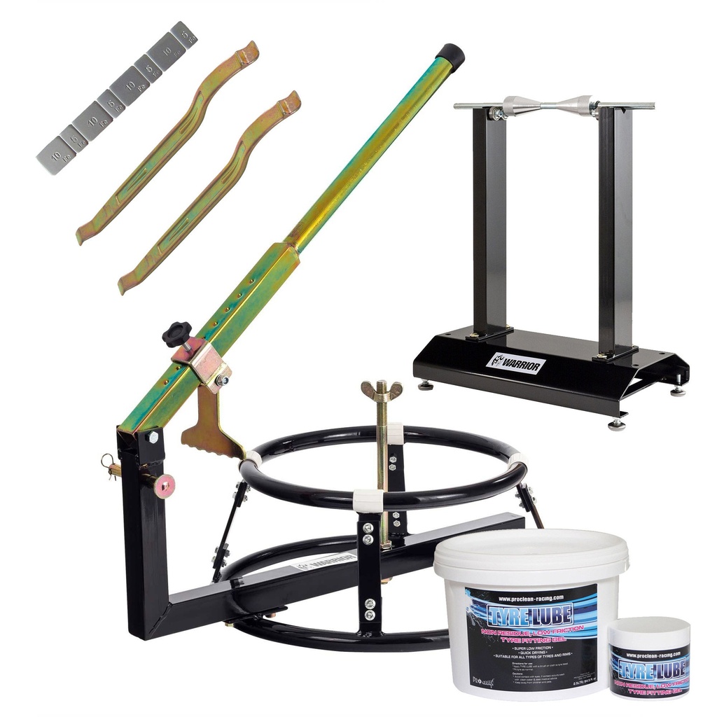 [UBRTYREFITTINGKIT10/AKN] Warrior DIY Motorcycle Tyre Fitting Package 10 - Changer/Levers/Balancer/Lube/Weights