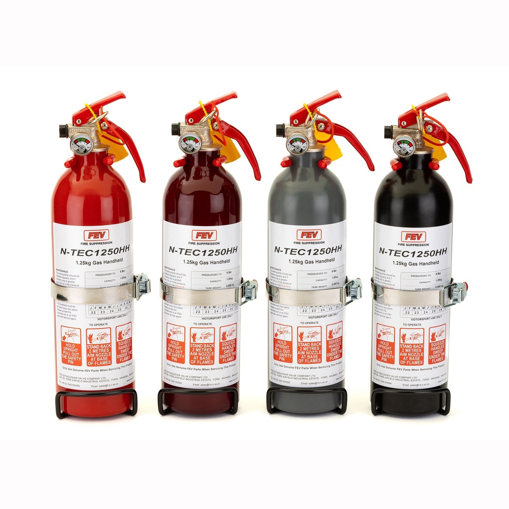 [7000770-3284879] FEV 1.25Kg N-TEC Gas Hand Held Fire Extinguisher (Matt Black, Steel Wire Bracket With Strap)