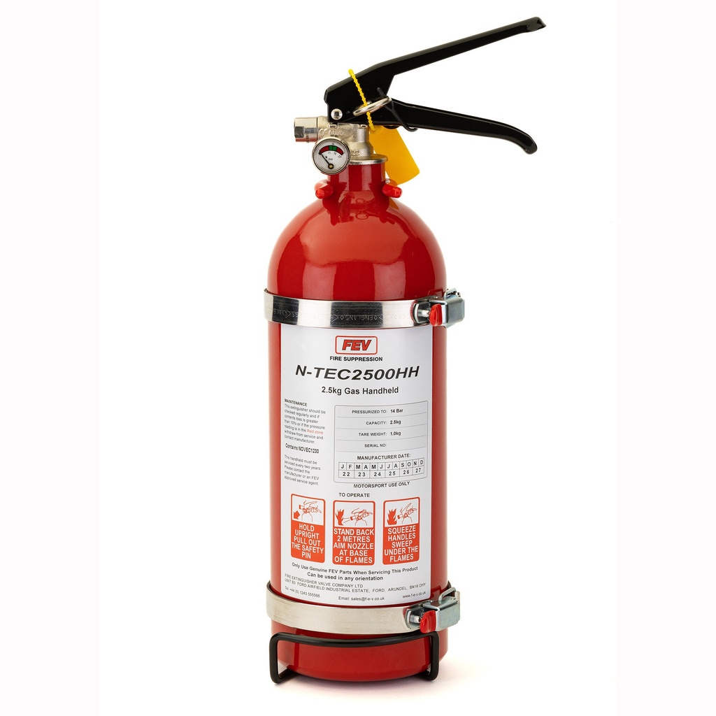 [7000772-3288942] FEV 2.5Kg N-TEC Gas Hand Held Fire Extinguisher (Matt Black, Steel Wire Bracket With 2 x Straps)