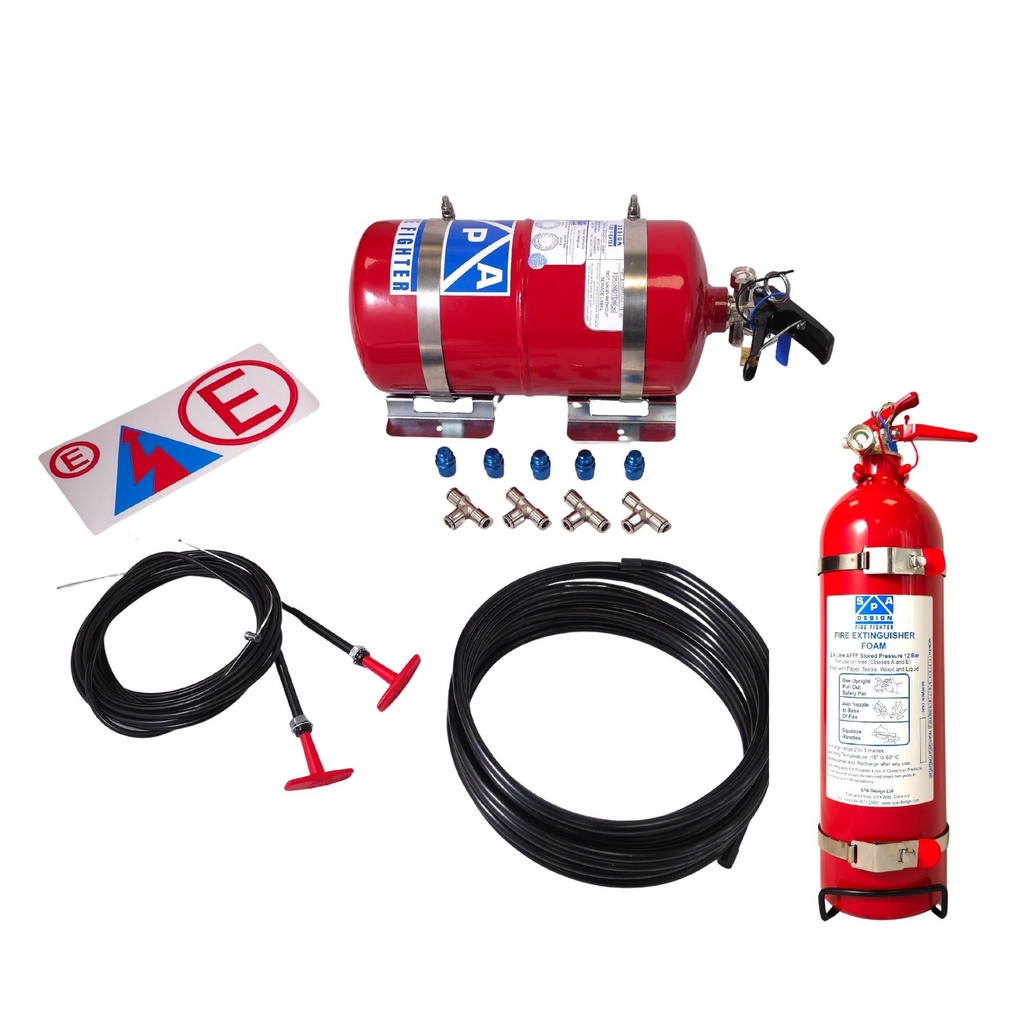 [P/E6000-002-005/AKN] SPA Design Fire Fighter Mechanical Fire Extinguisher 4.0 & 2.4Ltr Rally Package