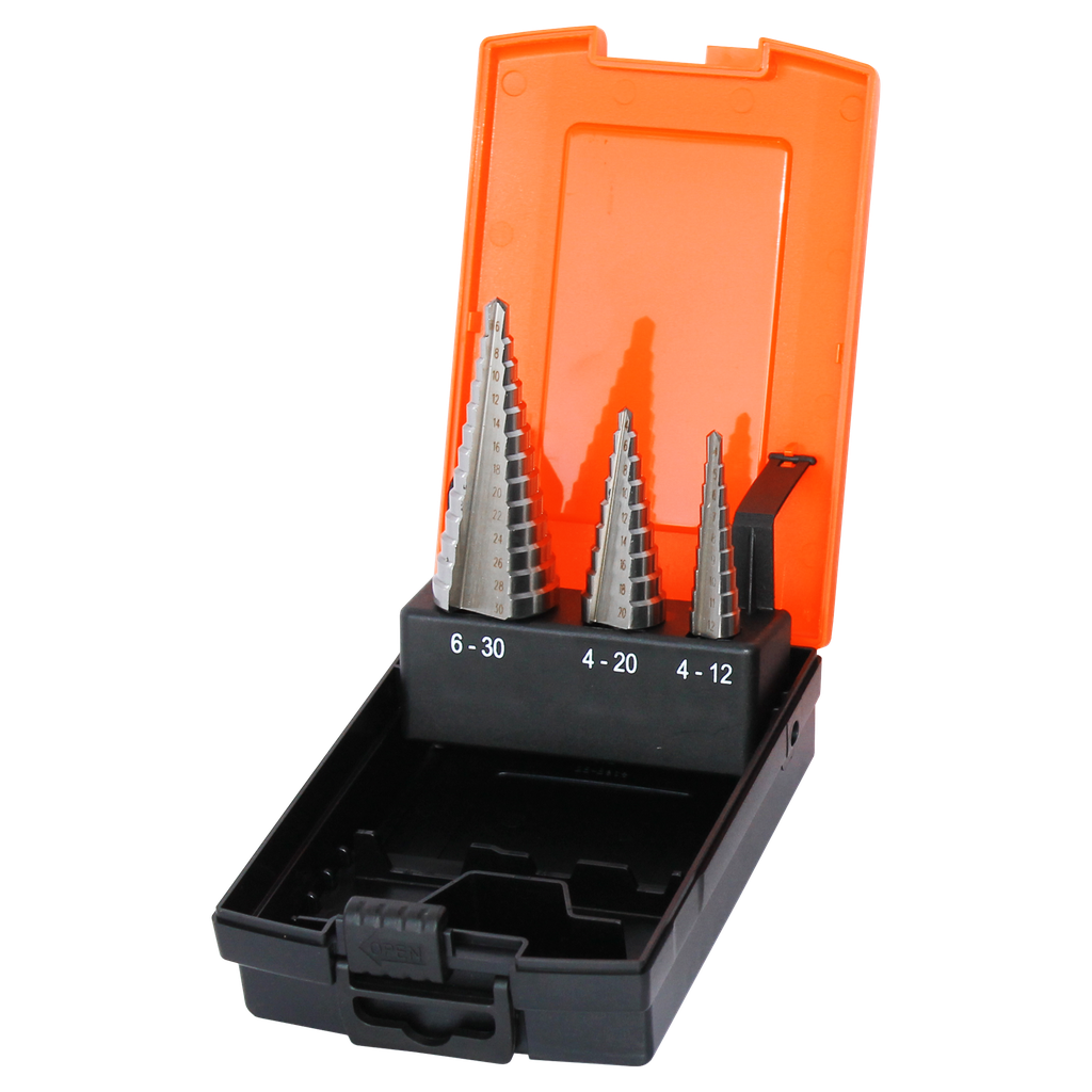 [SP31398] CUTTING TOOLS - HSS STEP DRILL BITS HIGH SPEED STEEL METRIC - 3PC SET
