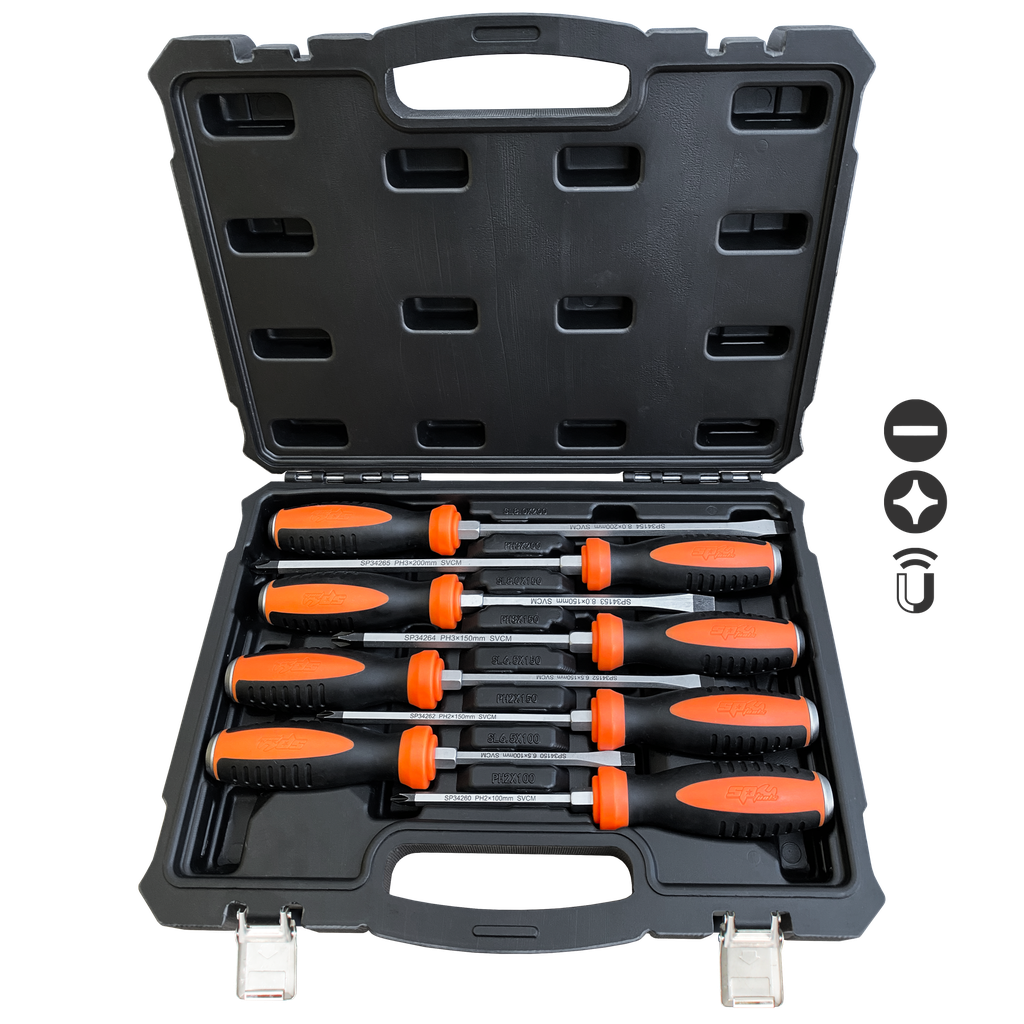 SCREWDRIVER SET - SLOTTED/PHILLIPS GO-THRU HEX BOLSTER - 8PC SET