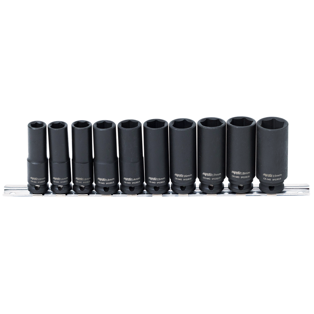 SOCKET RAIL IMPACT 1/2"DR DEEP 6PT 11PC SAE