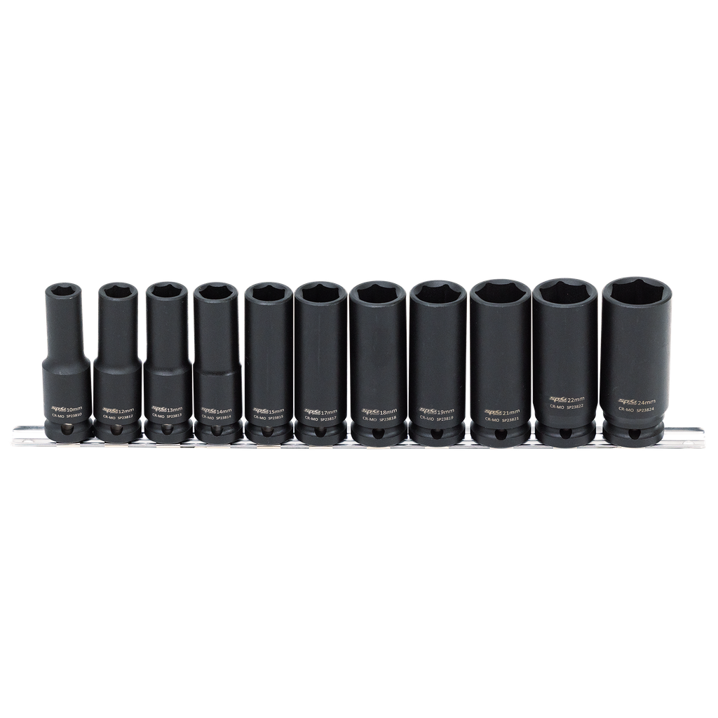 SOCKET RAIL IMPACT 1/2"DR DEEP 6PT 11PC METRIC