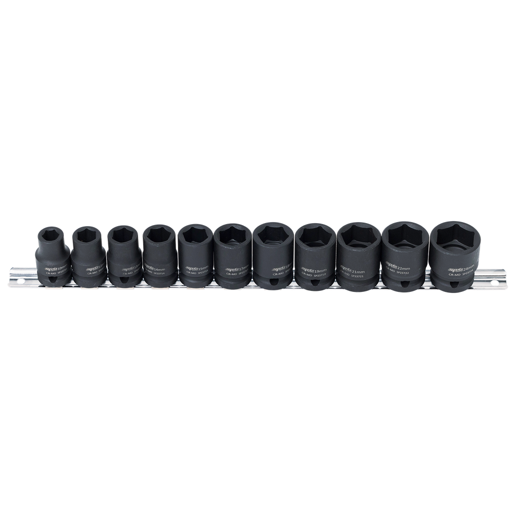 SOCKET RAIL IMPACT 1/2DR 6PT 11PC METRIC