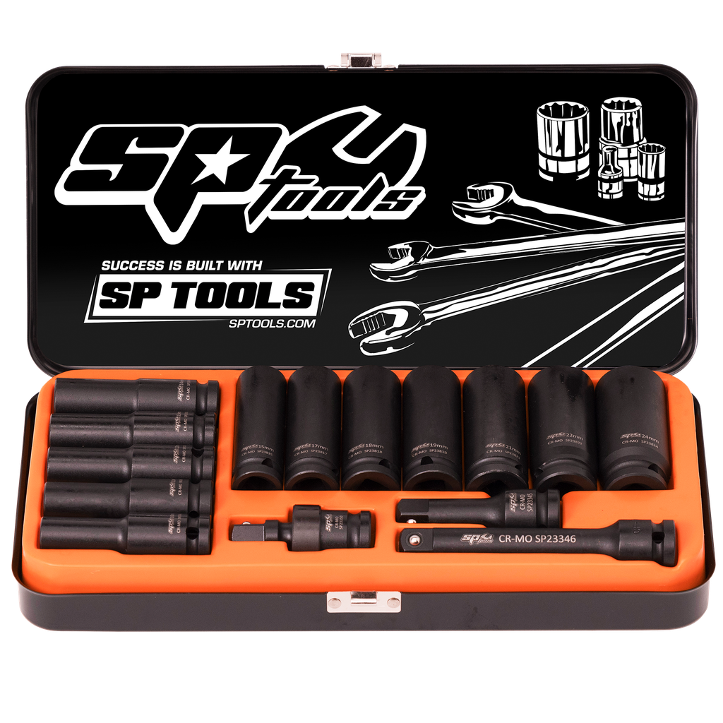 SOCKET SET IMPACT 1/2DR DEEP 6PT 15PC METRIC