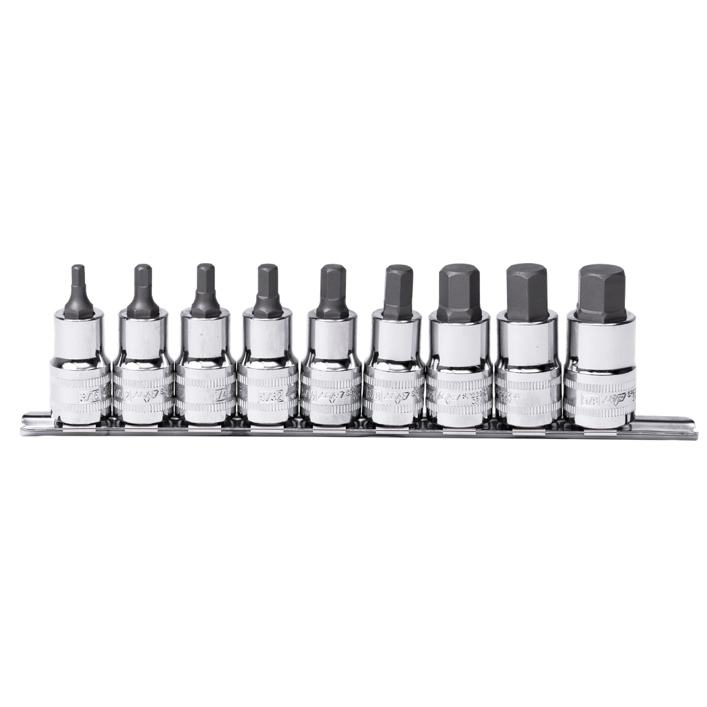 SOCKET RAIL SET 1/2"DR 9PC SAE INHEX