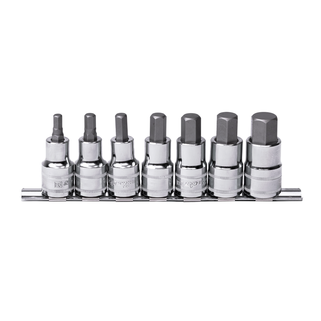 SOCKET RAIL SET 1/2"DR 7PC METRIC INHEX