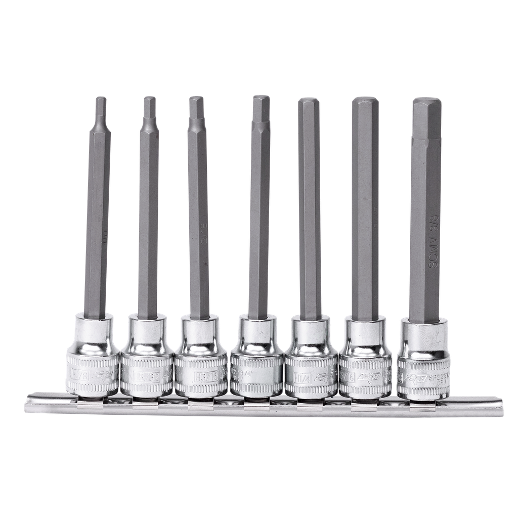[SP20542] SOCKET RAIL - 3/8" DR 100MM SAE INHEX BIT 7PC SET