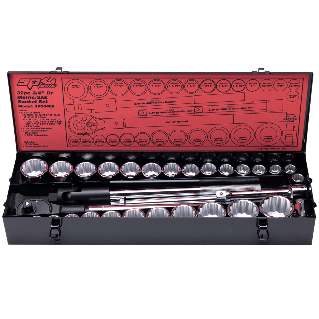 [SP20400] SOCKET SET 3/4DR 12PT 32PC METRIC/SAE
