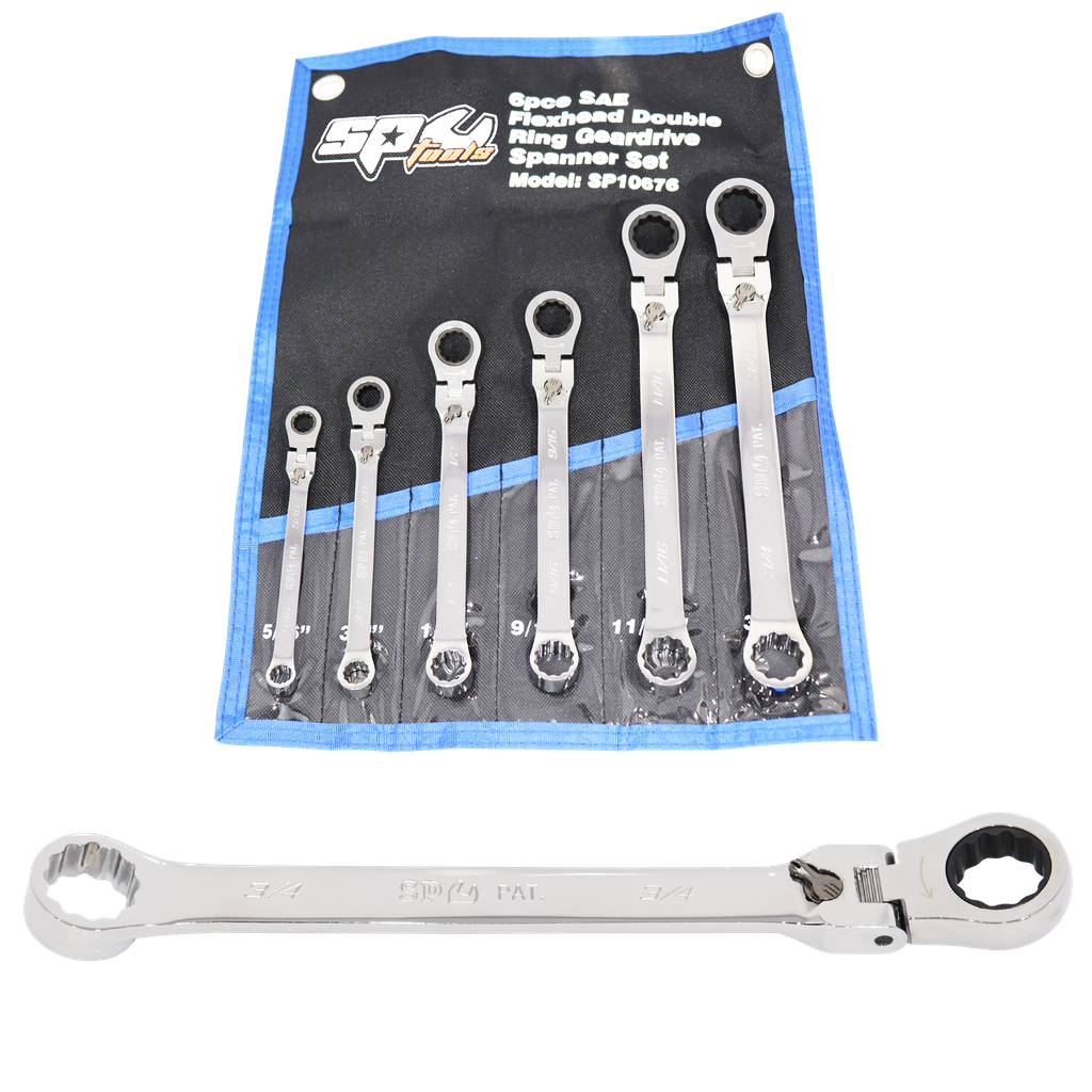 [SP10676] SPANNER SET - DOUBLE RING GEARDRIVE LOCKING FLEX HEAD 6PC SAE