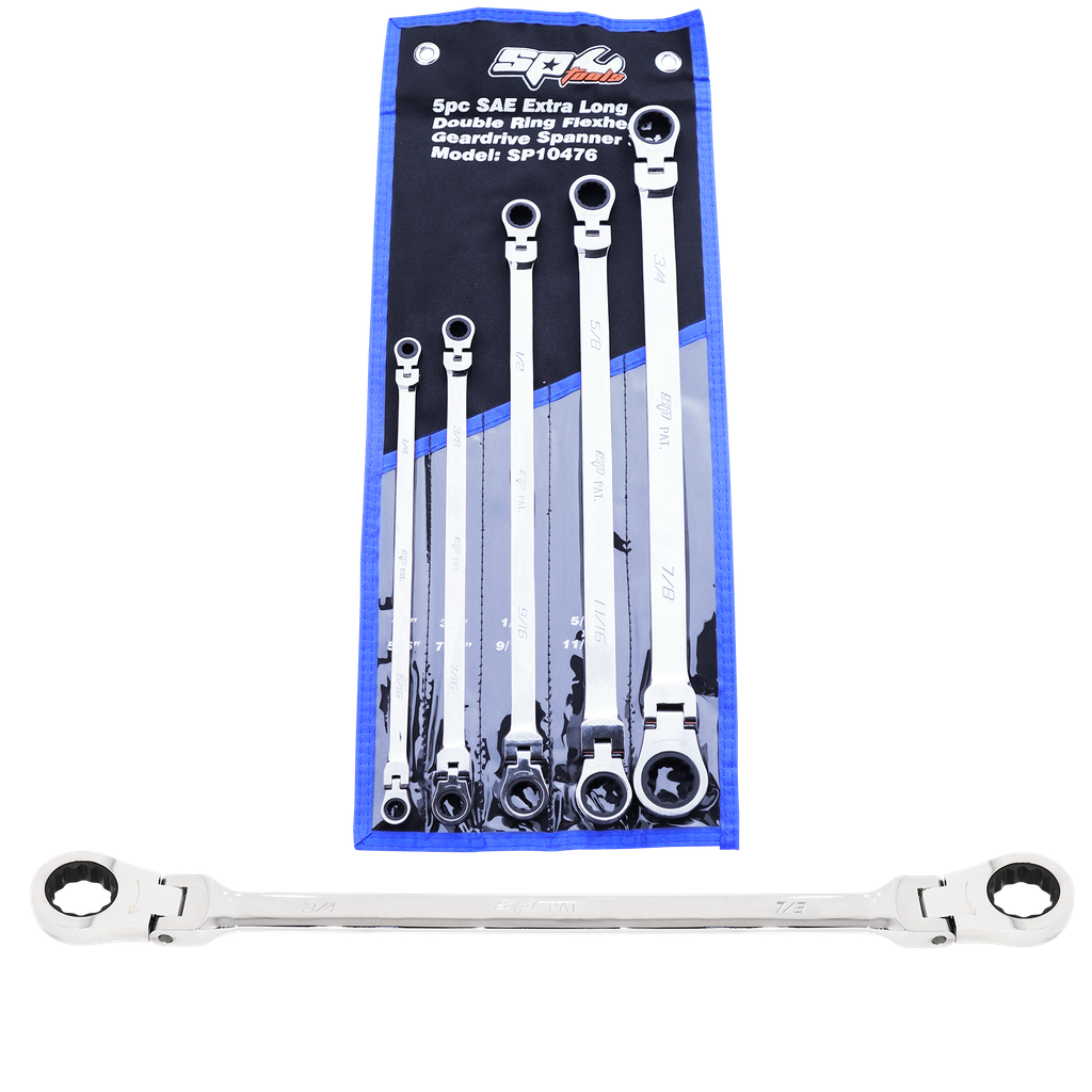 [SP10476] SPANNER SET - EX LONG FLEX DOUBLE RING 72T GEARDRIVE 5PC SAE