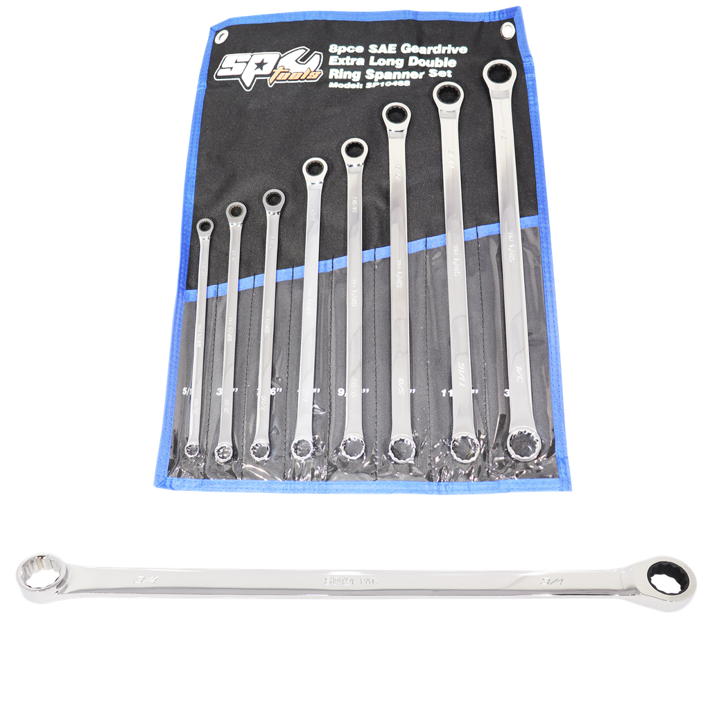 SPANNER SET - DOUBLE BOX GEARDRIVE RING EXTRA LONG SAE 8PC