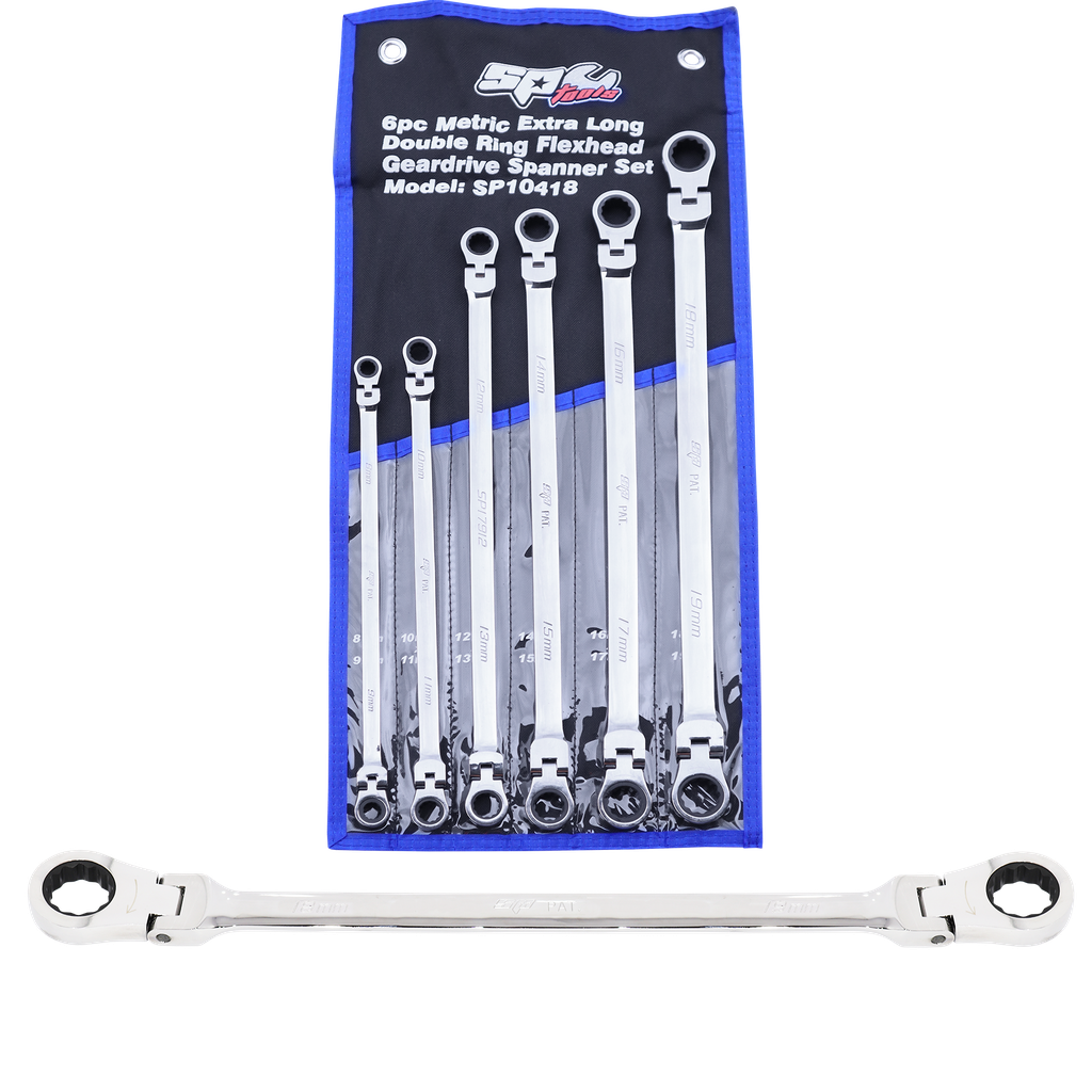 [SP10418] SPANNER SET - EX LONG FLEX DOUBLE RING 72T GEARDRIVE 6PC METRIC