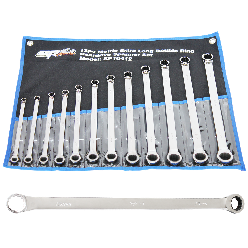 [SP10412] SPANNER SET - DOUBLE BOX GEARDRIVE RING EXTRA LONG METRIC 12PC